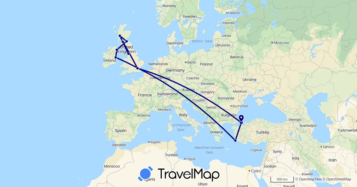 TravelMap itinerary: driving in United Kingdom, Ireland, Turkey (Asia, Europe)